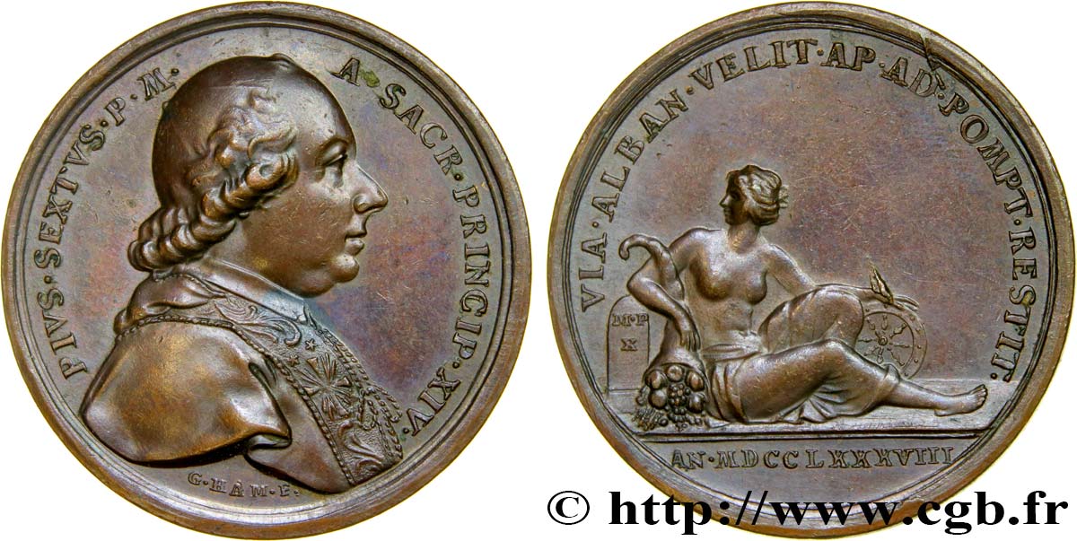 ITALY - PAPAL STATES - PIUS VI (Giovanni Angelo Braschi Médaille, réouverture de la Via Appia AU