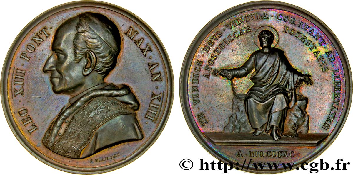 ITALIE - ÉTATS DU PAPE - LÉON XIII (Vincenzo Gioacchino Pecci) Médaille, Saint Pierre libérateur SUP