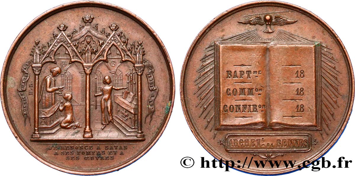 TROISIÈME RÉPUBLIQUE Médaille de l’Archevêché de Rennes TTB