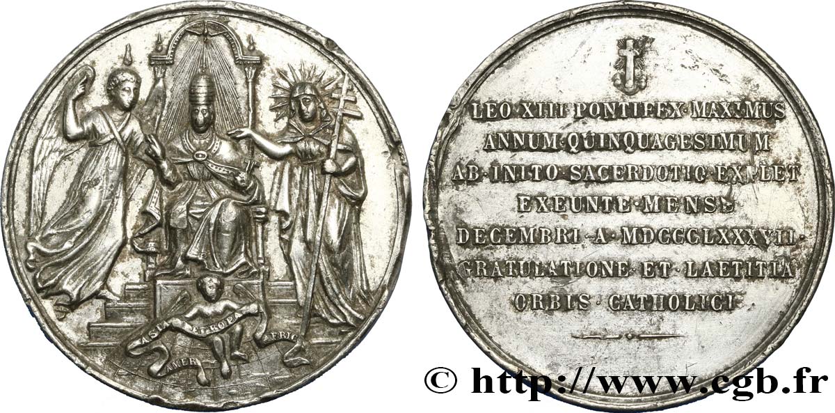 ITALIE - ÉTATS DU PAPE - LÉON XIII (Vincenzo Gioacchino Pecci) Médaille de sacerdoce TTB+