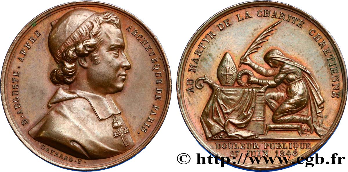 DEUXIÈME RÉPUBLIQUE Médaille, Mort de l’Archevêque de Paris, Denys Auguste Affre TTB+