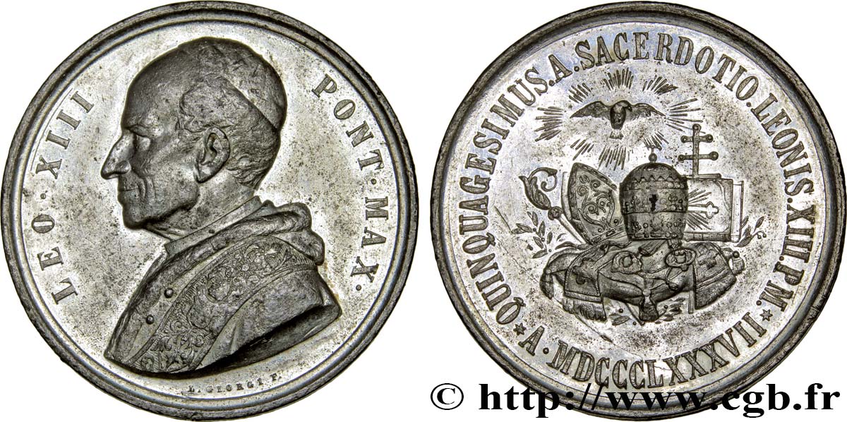 ITALIE - ÉTATS DU PAPE - LÉON XIII (Vincenzo Gioacchino Pecci) Médaille de sacerdoce TTB+