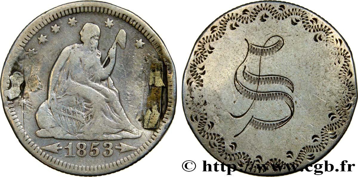 UNITED STATES OF AMERICA Médaille réalisée à partir d’un 1/4 Dollar Liberté assise VF