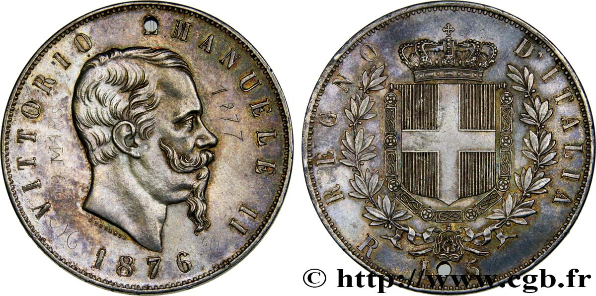 ITALY - KINGDOM OF ITALY - VICTOR-EMMANUEL II 5 Lire Victor Emmanuel II transformée en médaille de mariage XF