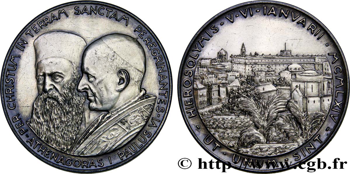 VATICAN ET ÉTATS PONTIFICAUX Médaille, Paul VI et Athénagoras en Terre Sainte TTB+