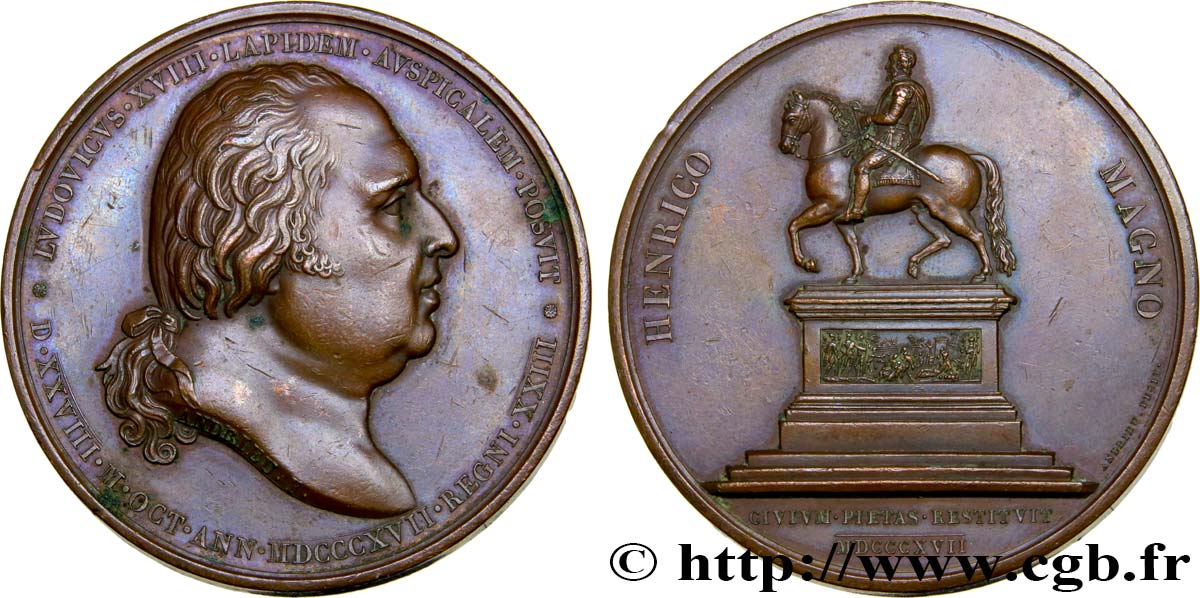 LOUIS XVIII Médaille, Statue équestre d’Henri IV TTB