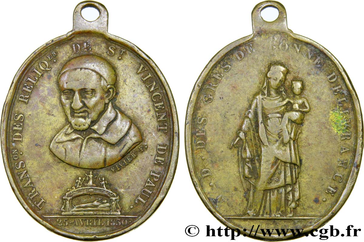 MÉDAILLES RELIGIEUSES Médaille pour les reliques de St-Vincent de Paul TB+