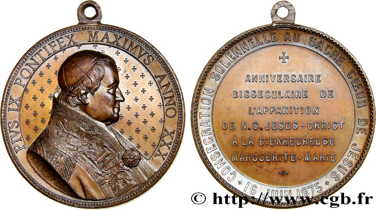 ITALY - PAPAL STATES - PIUS IX (Giovanni Maria Mastai Ferretti) Médaille, Consécration solennelle au Sacré Coeur de Jésus AU