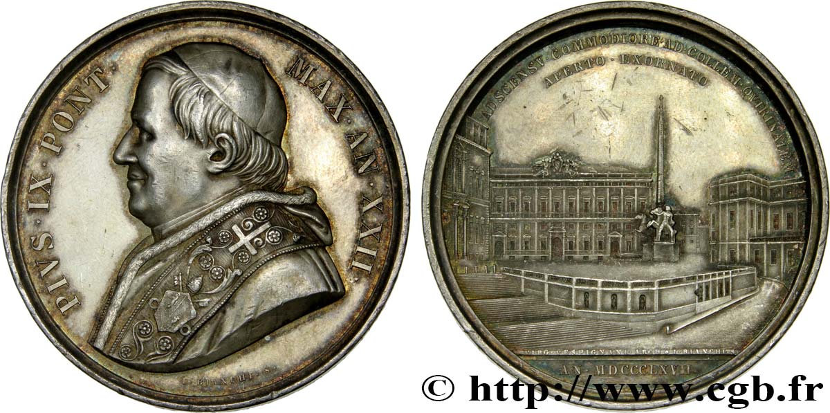 ITALIA - ESTADOS PONTIFICOS - PIE IX (Giovanni Maria Mastai Ferrettii) Médaille, Place du Quirinal EBC