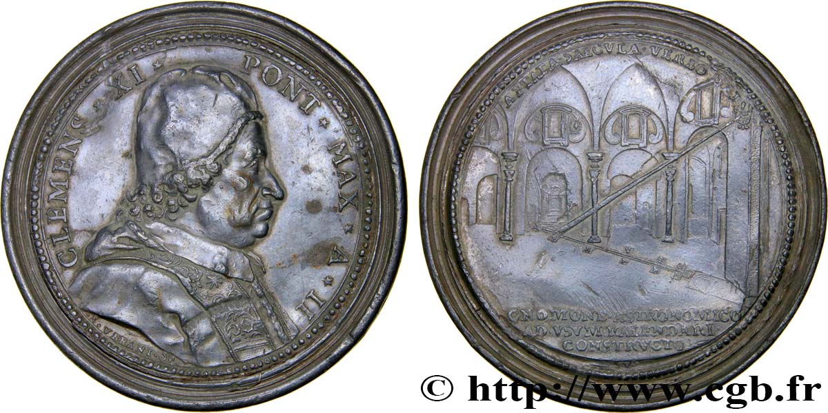 ITALIE - ÉTATS DU PAPE - CLEMENT XI (Jean-François Albani) Médaille, Cadran astronomique TTB