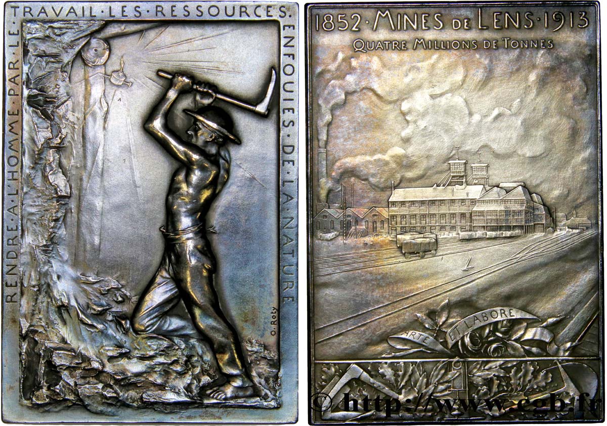 TERCERA REPUBLICA FRANCESA Plaquette en argent, Mines de Lens - production 1913 EBC