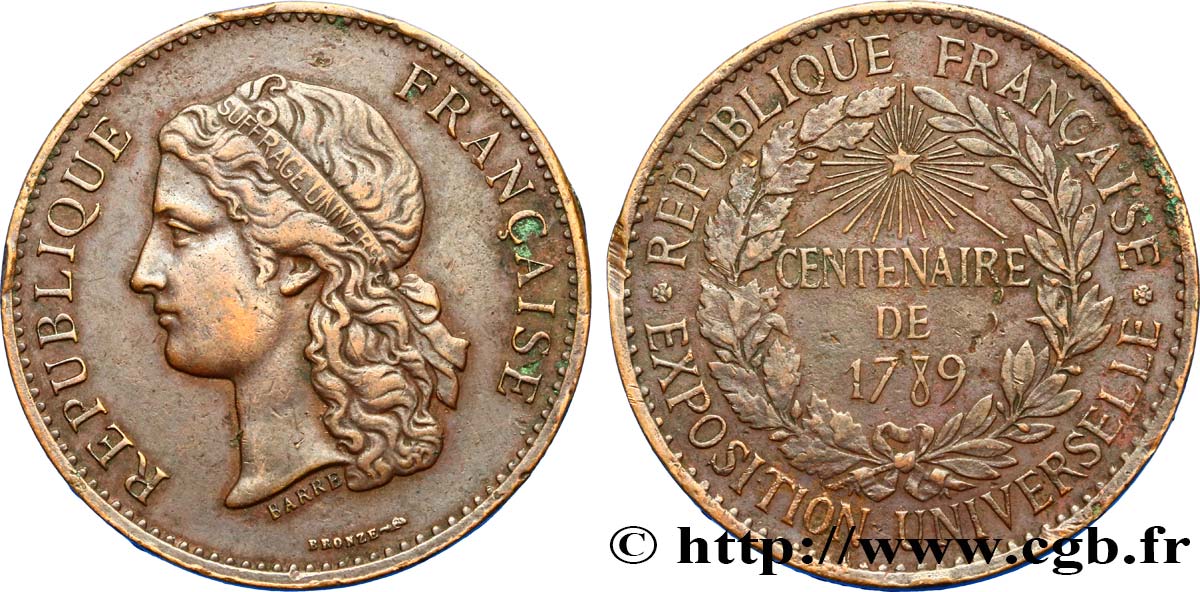 III REPUBLIC Médaille, Centenaire de 1789 XF