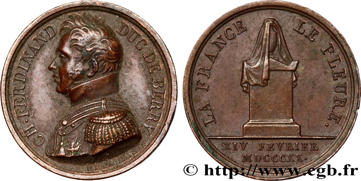 LOUIS XVIII Médaille, Mort de Charles Ferdinand duc de Berry XF