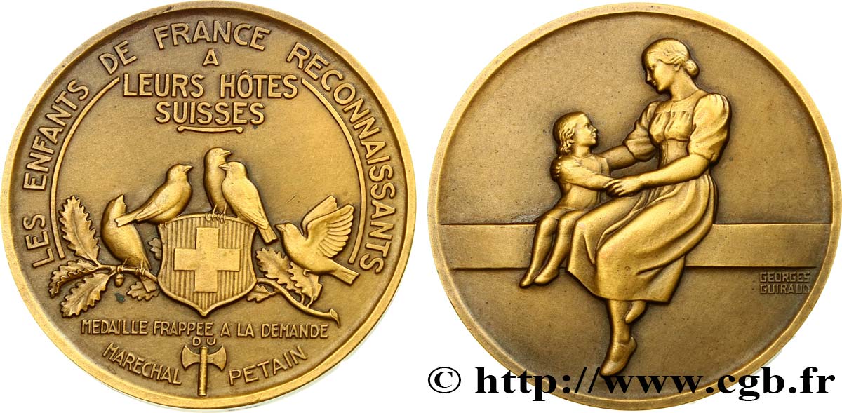 FRENCH STATE Médaille de reconnaissance, les enfants français à ses hôtes suisses AU