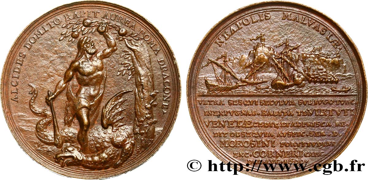 ITALIE - VENISE - FRANCESCO MOROSINI (108e Doge) Médaille, Bataille de Nauplie en Morée TTB