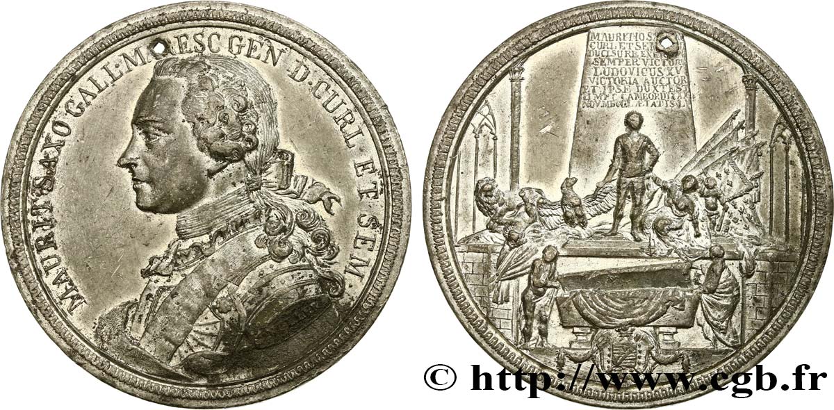 LOUIS XV THE BELOVED Médaille du mausolée du Maréchal Maurice de Saxe XF