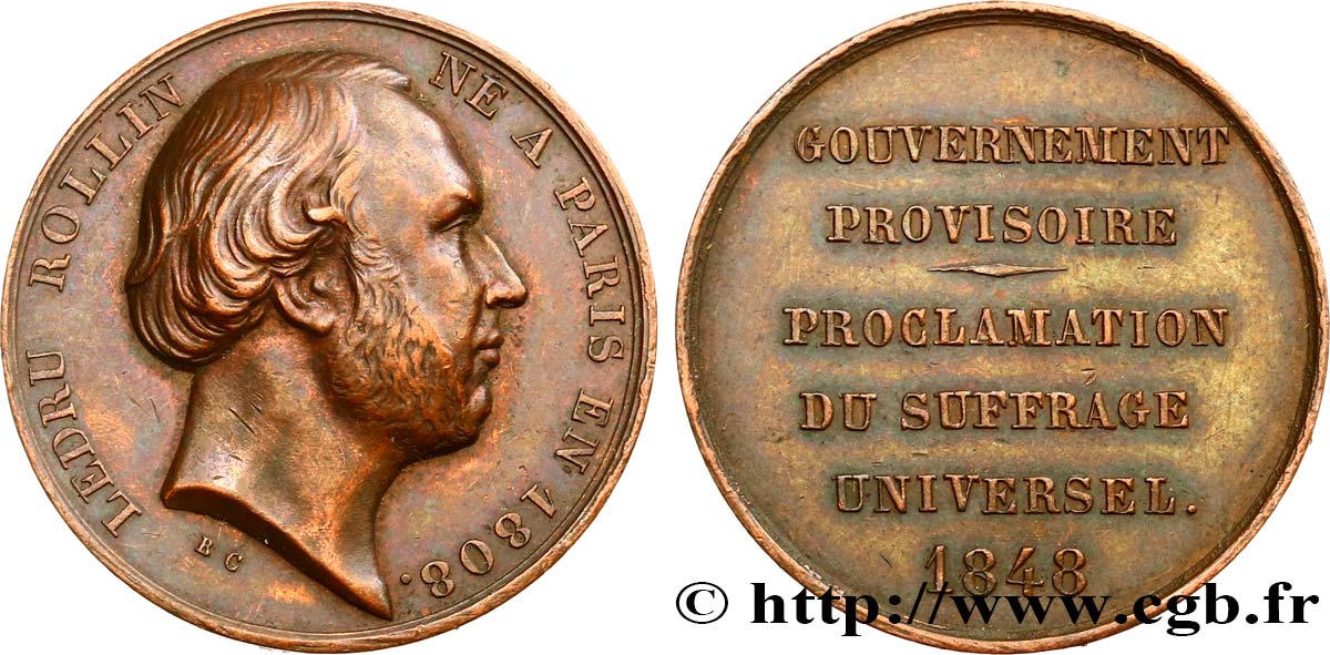 DEUXIÈME RÉPUBLIQUE Médaille, Ledru-Rollin, Gouvernement provisoire TTB
