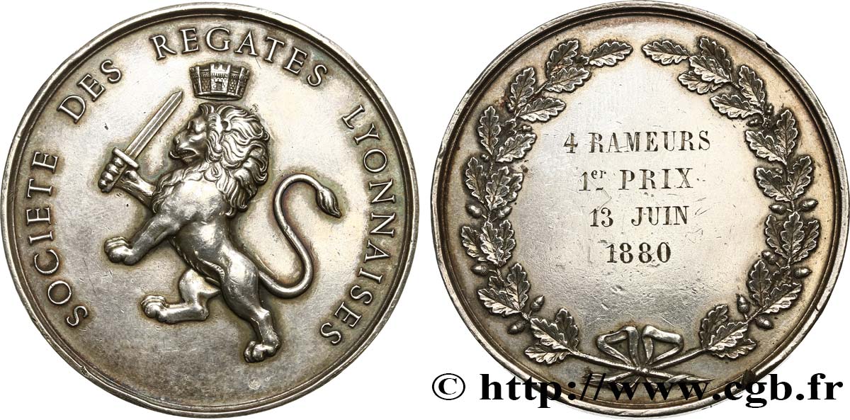 TROISIÈME RÉPUBLIQUE Médaille de récompense, 1er prix, 4 Rameurs TTB