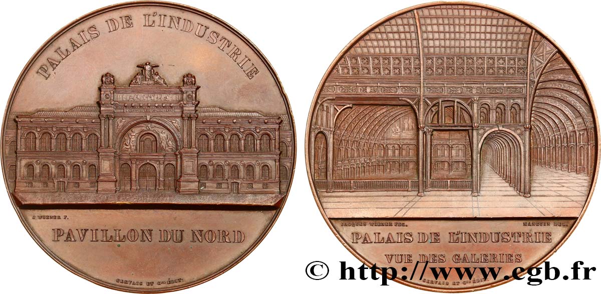 SEGUNDO IMPERIO FRANCES Médaille, Palais de l’Industrie, Vue du pavillon Nord et des Galeries EBC