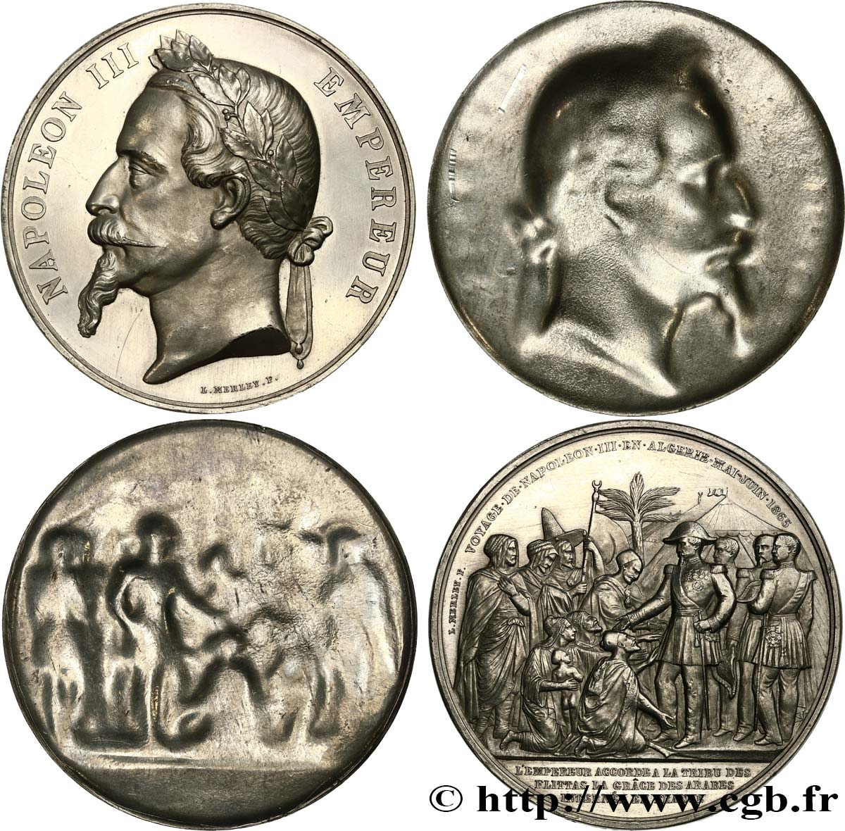 ZWEITES KAISERREICH Médailles unifaces (avers et revers) pour le voyage de l’Empereur en Algérie fVZ