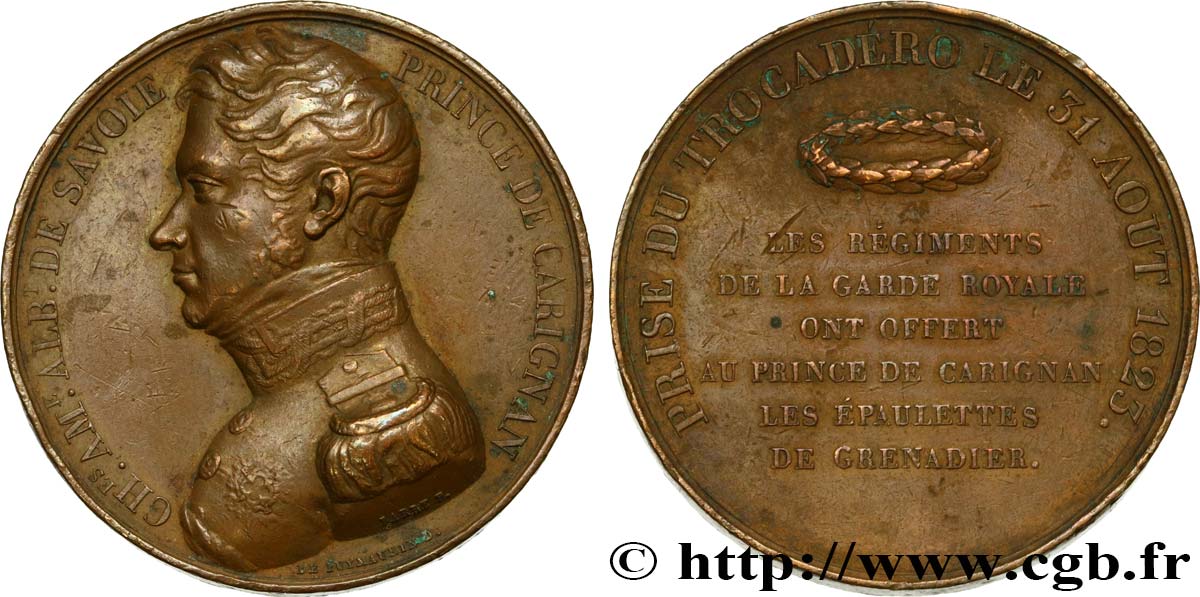 LOUIS XVIII Médaille, Charles de Savoie, Prise du Trocadéro XF
