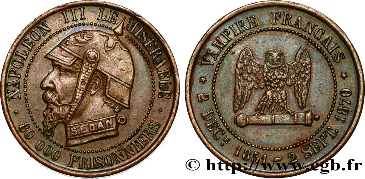 SATIRIQUES - GUERRE DE 1870 ET BATAILLE DE SEDAN Monnaie satirique Br 27, module de 5 centimes BB