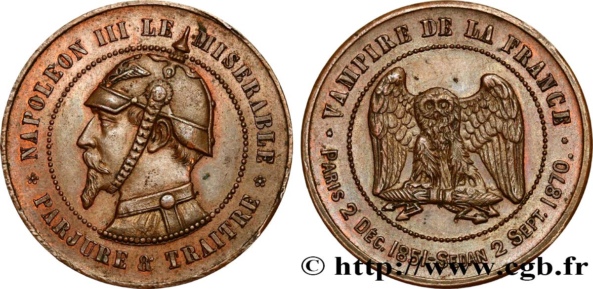 SATIRICAL COINS - 1870 WAR AND BATTLE OF SEDAN Monnaie satirique Br 32, module de dix centimes AU