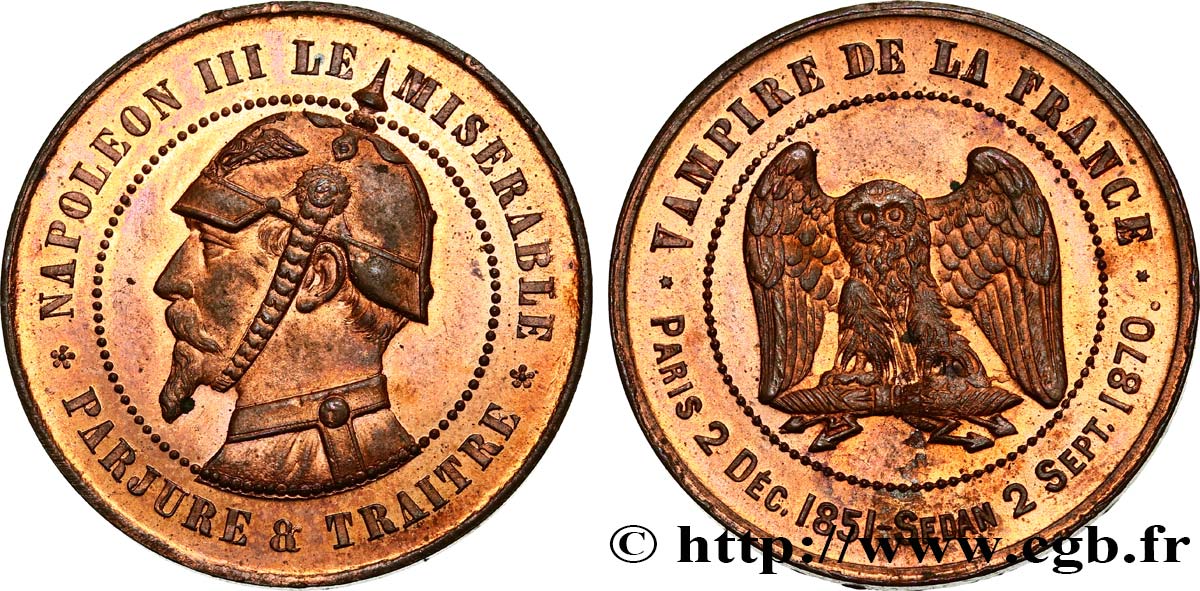 SATIRICAL COINS - 1870 WAR AND BATTLE OF SEDAN Monnaie satirique Br 32, module de dix centimes MS