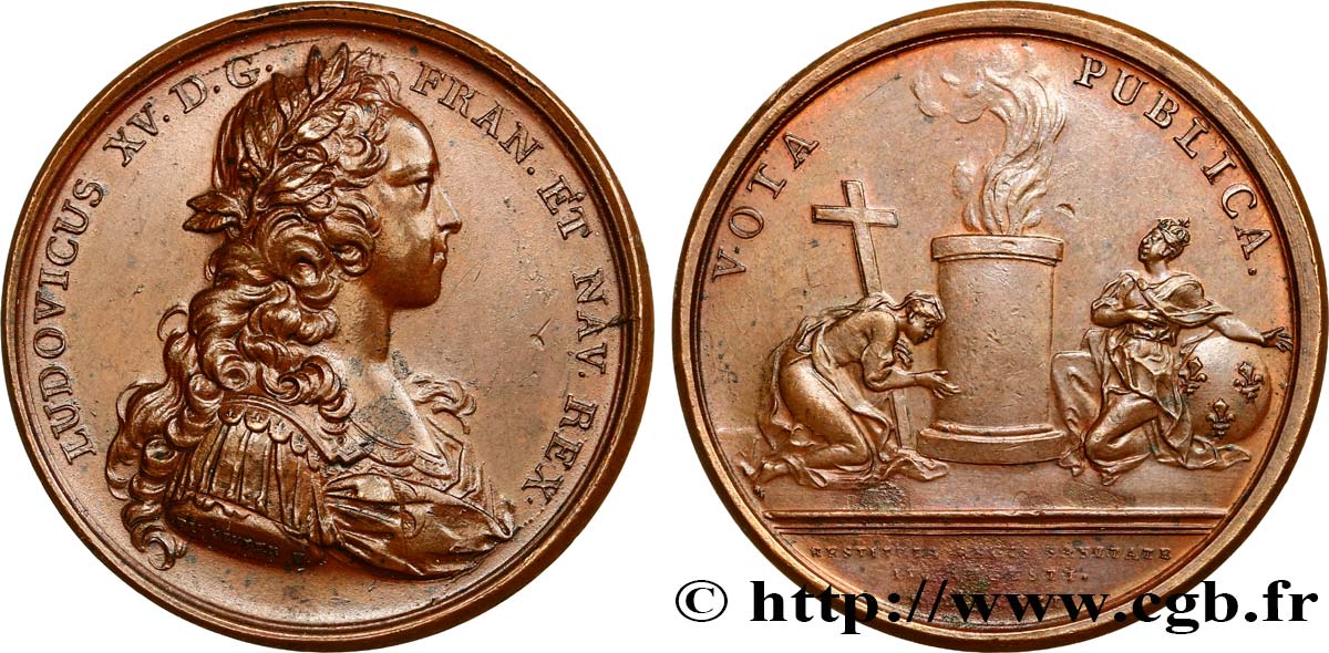 LOUIS XV THE BELOVED Médaille, rétablissement de la santé du Roi AU