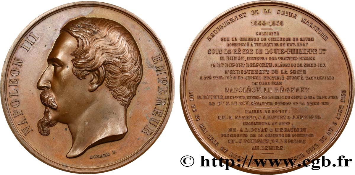 SECONDO IMPERO FRANCESE Médaille, endiguement de la Seine-Maritime SPL