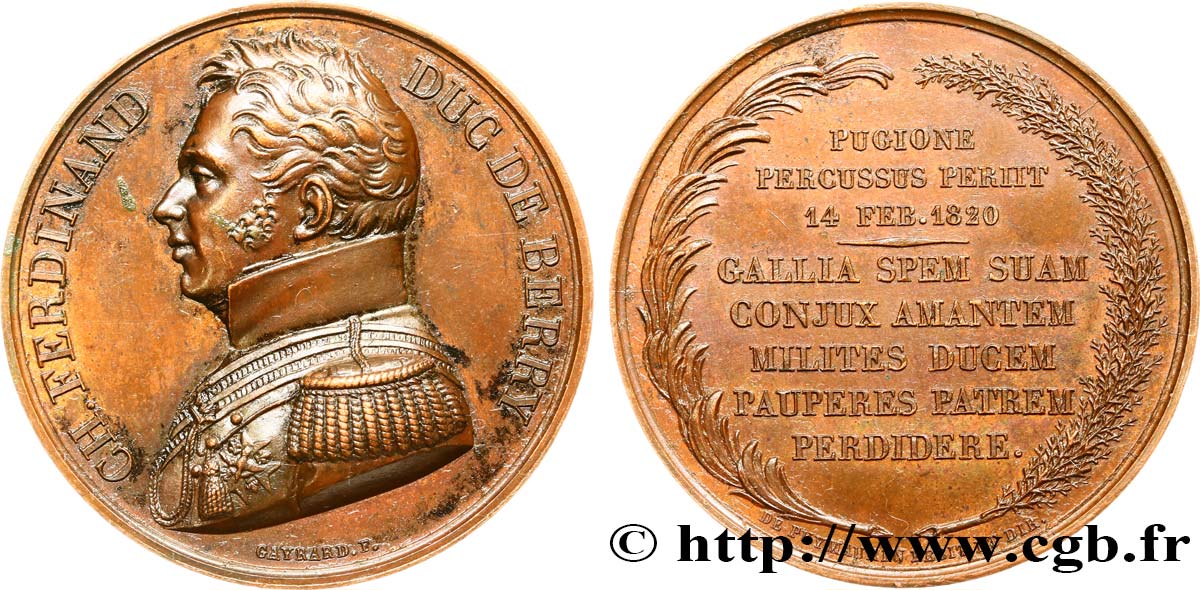 LUIGI XVIII Médaille, Mort de Charles Ferdinand duc de Berry q.SPL