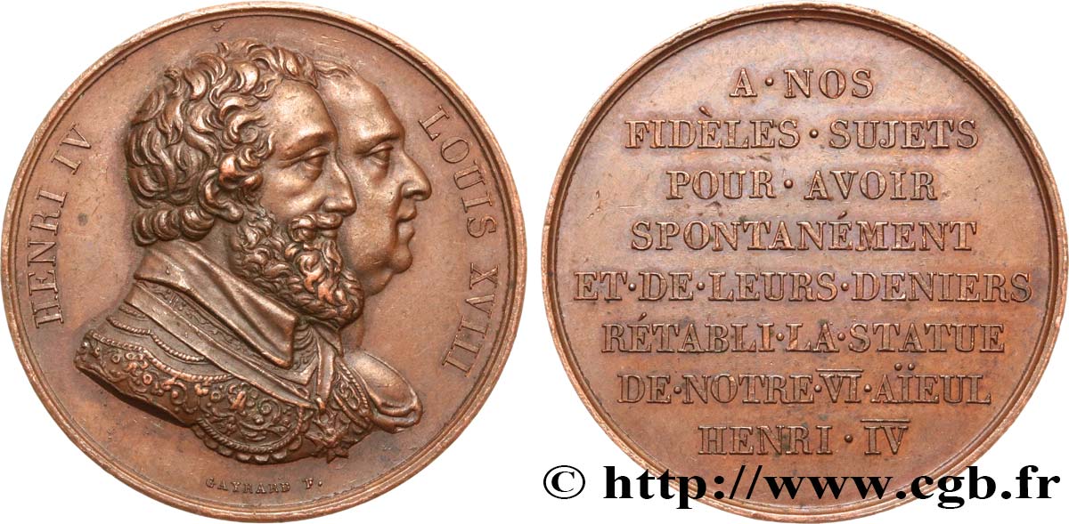LUIGI XVIII Médaille, Rétablissement de la statue de Henri IV le 28 octobre 1817 SPL