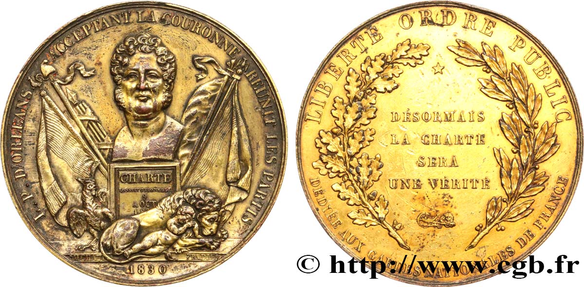 LOUIS-PHILIPPE Ier Médaille de la Charte de 1830 accession de Louis-Philippe TTB+