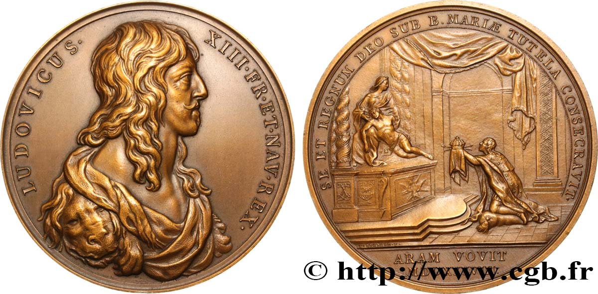 LOUIS XIII  Médaille, Royaume sous la protection de la Vierge, refrappe moderne SPL