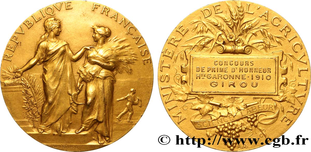 TROISIÈME RÉPUBLIQUE Médaille, concours de prime d’honneur SUP