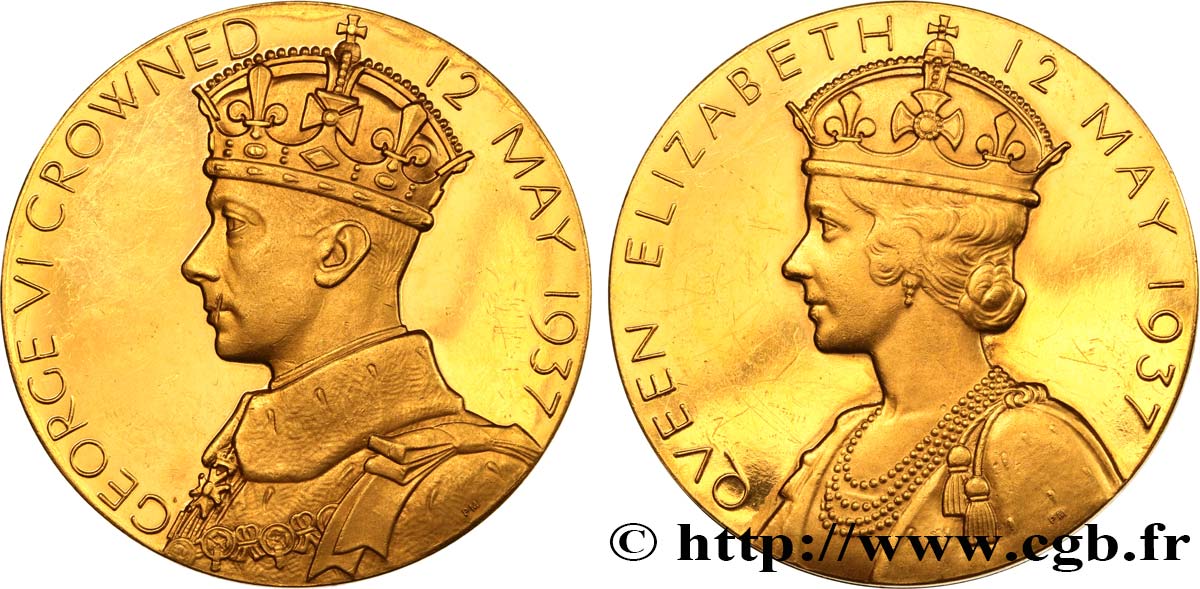 GRANDE-BRETAGNE - GEORGES VI Médaille de couronnement, Georges VI et Élisabeth MS