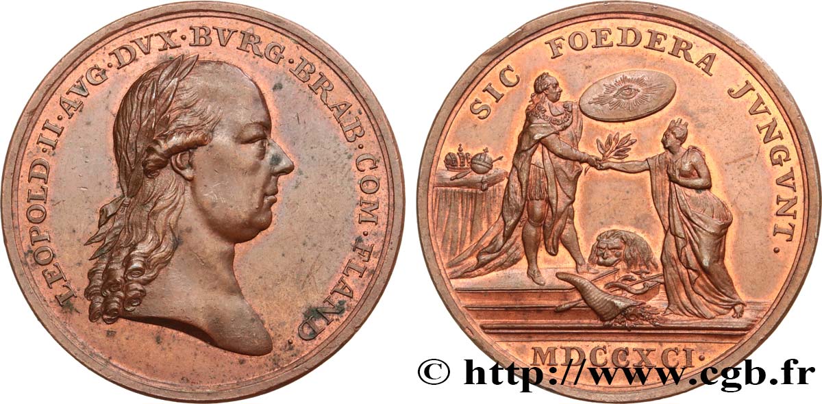 BELGIQUE - PAYS-BAS AUTRICHIENS Médaille, inauguration de l’empereur Léopold II comme Comte de Flandre TTB+/SUP