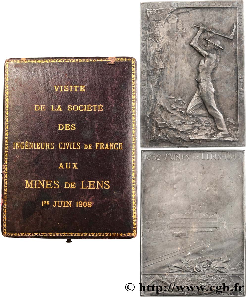 III REPUBLIC Plaquette en bronze argenté, Mines de Lens AU