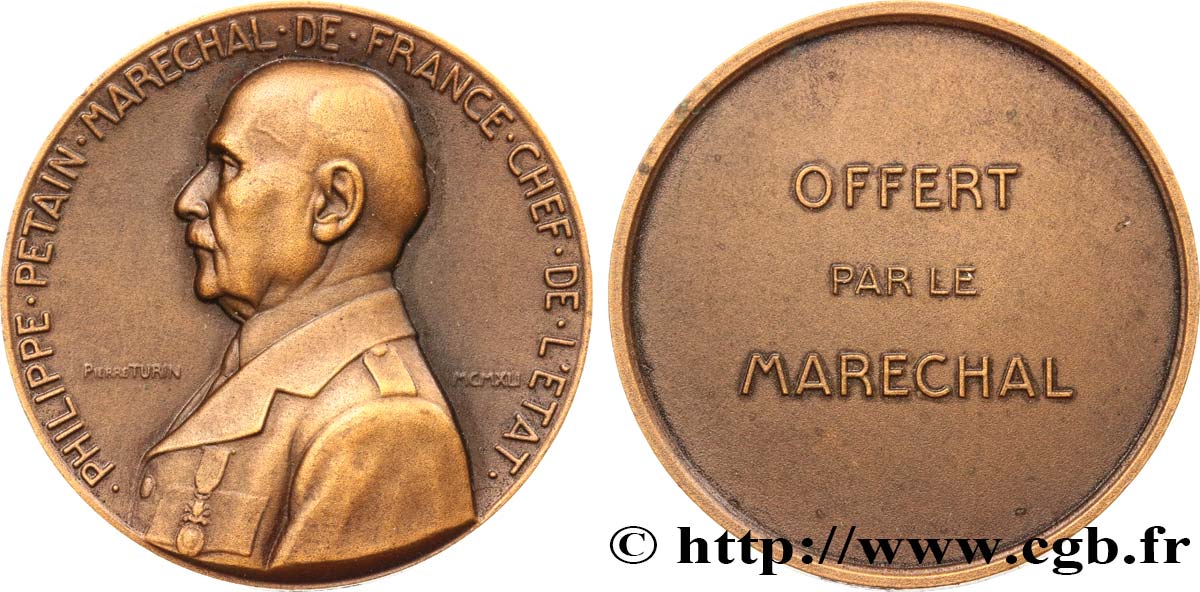 ÉTAT FRANÇAIS Médaille du Maréchal Pétain par Pierre Turin SUP