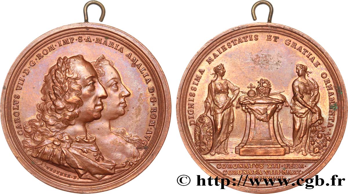 BAVIÈRE - DUCHÉ DE BAVIÈRE - CHARLES-ALBERT Médaille de couronnement AU