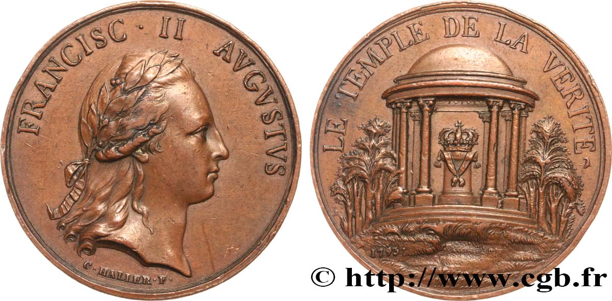 AUSTRIAN NETHERLANDS - FRANCIS II OF AUSTRIA Médaille, le temple de la Vérité XF