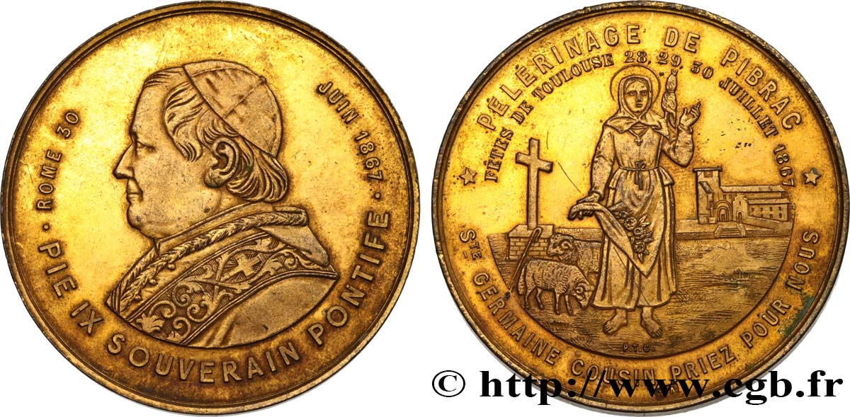 ITALY - PAPAL STATES - PIUS IX (Giovanni Maria Mastai Ferretti) Médaille, pèlerinage de Pibrac AU