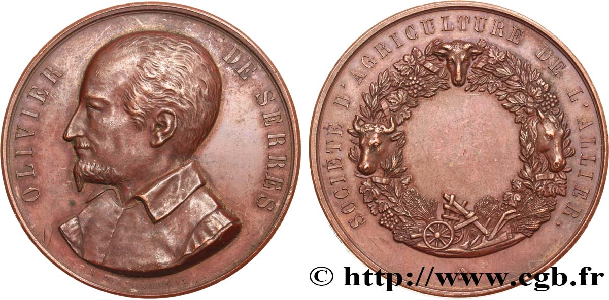 SOCIÉTÉS D AGRICULTURE, HORTICULTURE, PÊCHE ET CHASSE Médaille, Société d’agriculture de l’Allier TTB+