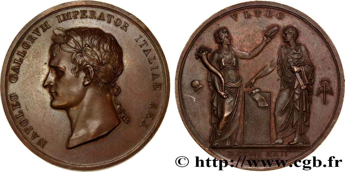 PRIMO IMPERO Médaille, Napoléon Ier couronné roi d Italie SPL