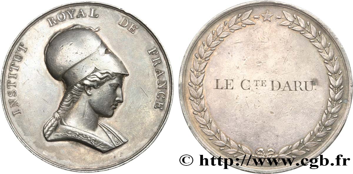 LUDWIG XVIII Médaille de récompense, Institut royal de France, décernée au Comte Daru SS