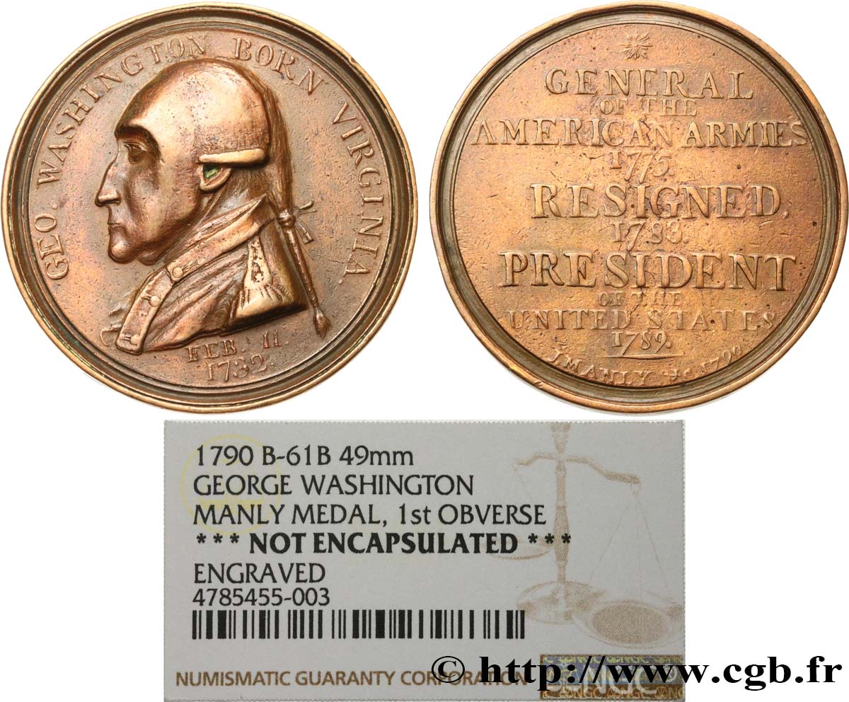ÉTATS-UNIS D AMÉRIQUE Médaille, George Washington, Premier Avers BB