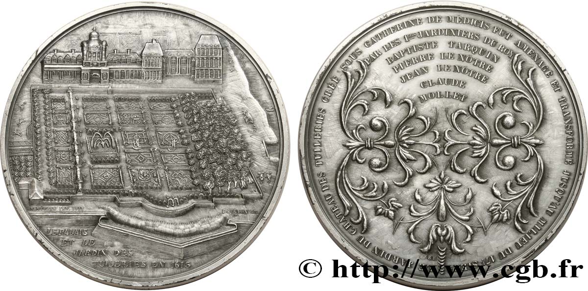 MONUMENTS ET HISTOIRE Médaille, Palais et Jardin des Tuileries en 1815 TTB+