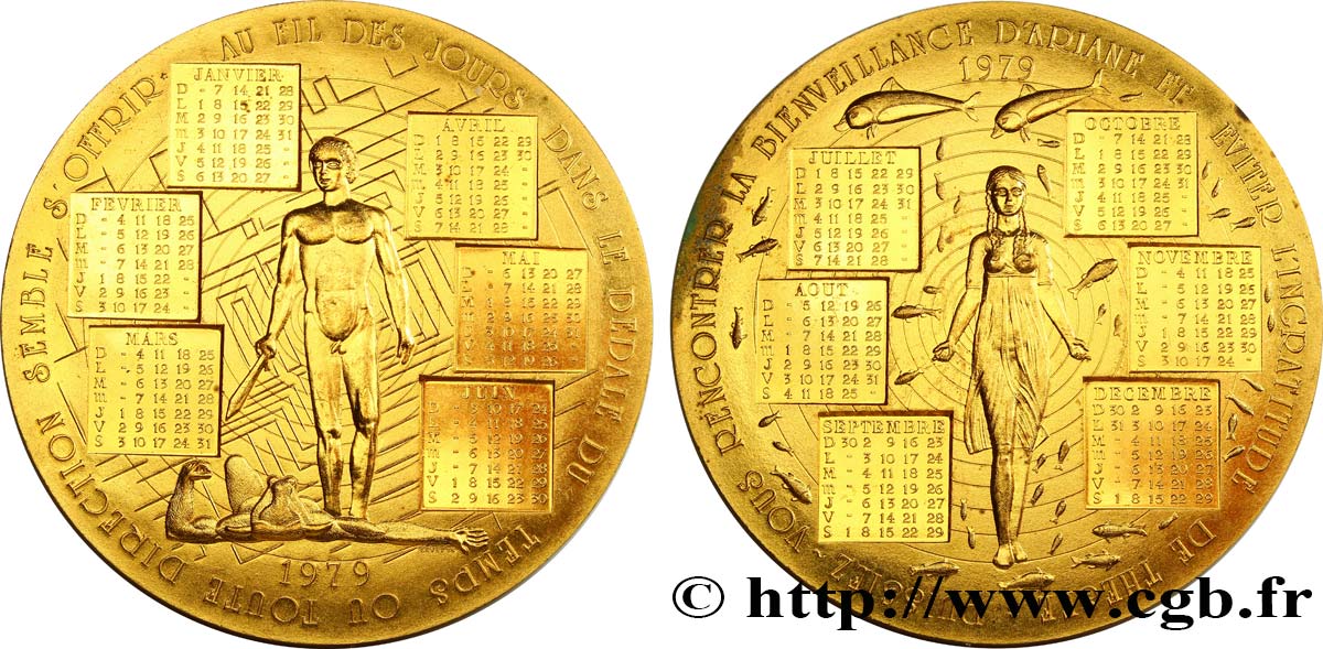 CINQUIÈME RÉPUBLIQUE Médaille calendrier, Ariane et Thésée SUP