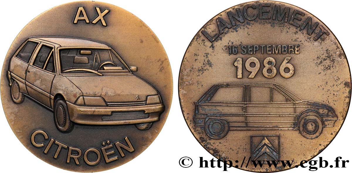 AUTOMOBILES ET VOITURES - PILOTES ET INVENTIONS Médaille, Lancement de l’Ax-Citroën TTB+