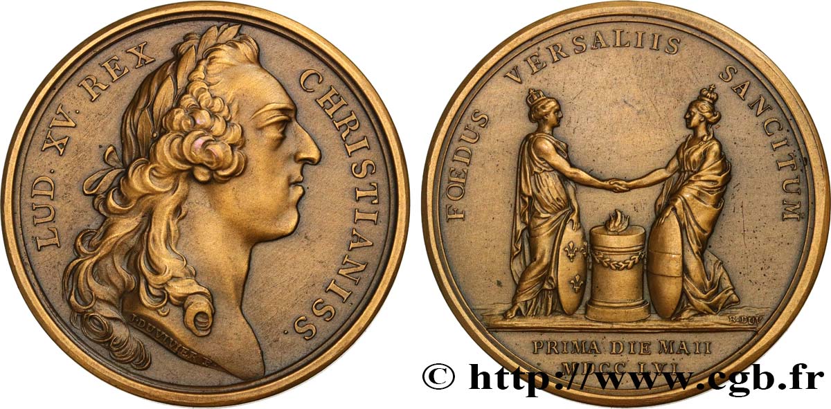LOUIS XV THE BELOVED Médaille, Alliance avec l’Autriche, refrappe moderne AU